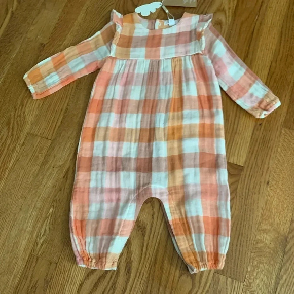 Angel Dear Other - Angel Dear Organic Cotton Orange Buffalo Check One Piece Size 6-12 Months NWT